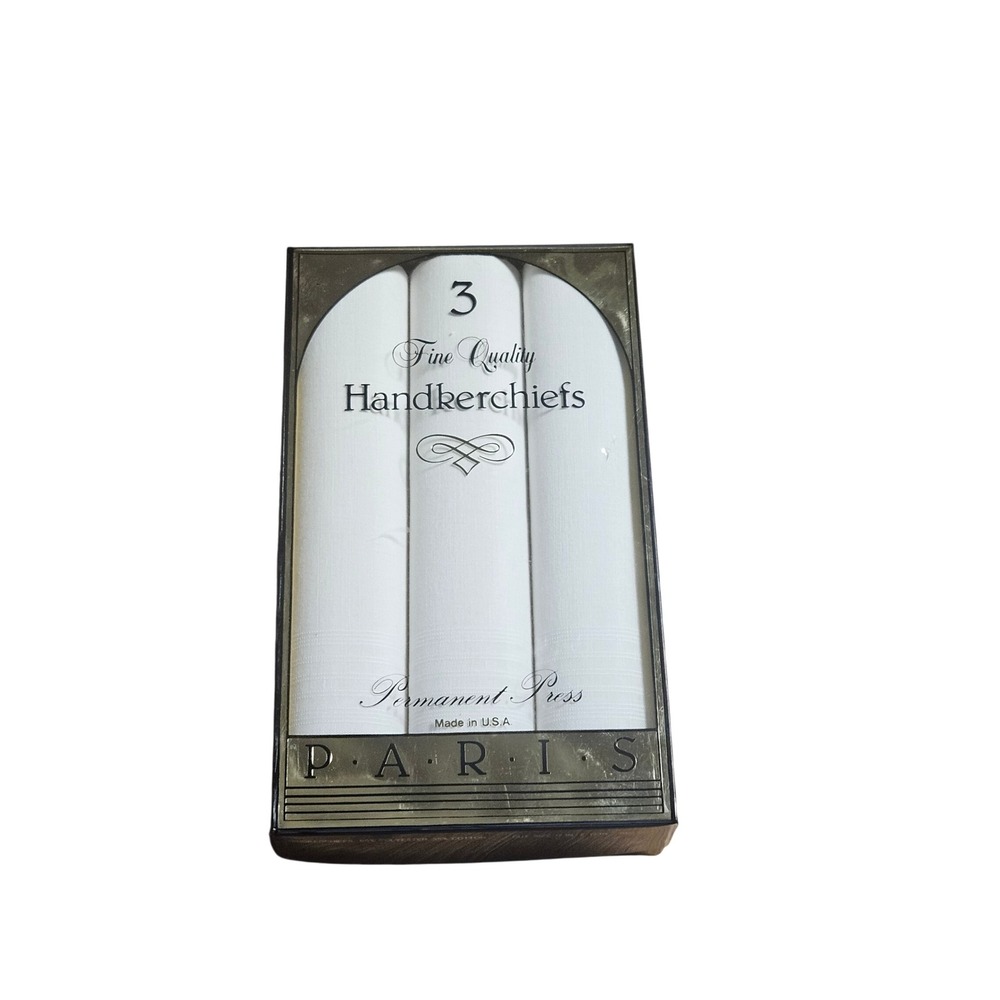Paris Mens 3 Pack Fine Quality Handkerchiefs Permanent Press White Made in USA